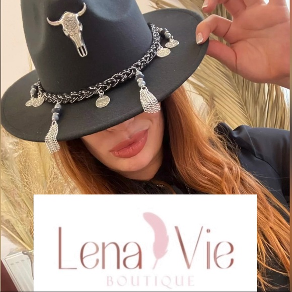 Black Boho Panama Silver Skull Hat With Wide Brim Fedora Hat Spring Summer